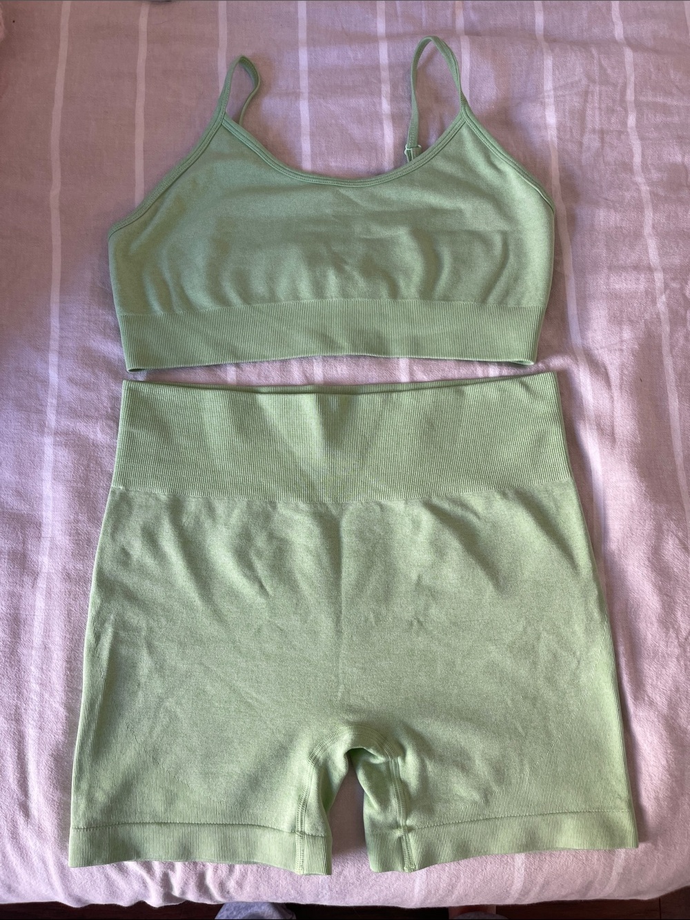 Amazon Light Green Seamless Bralette and High-Waist Shorts Set